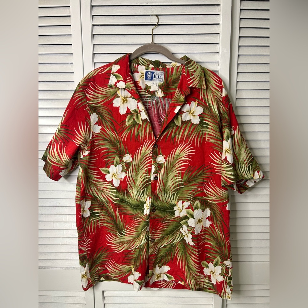 RJC Red‎ Hawaiian Floral Men's Shirt Size L